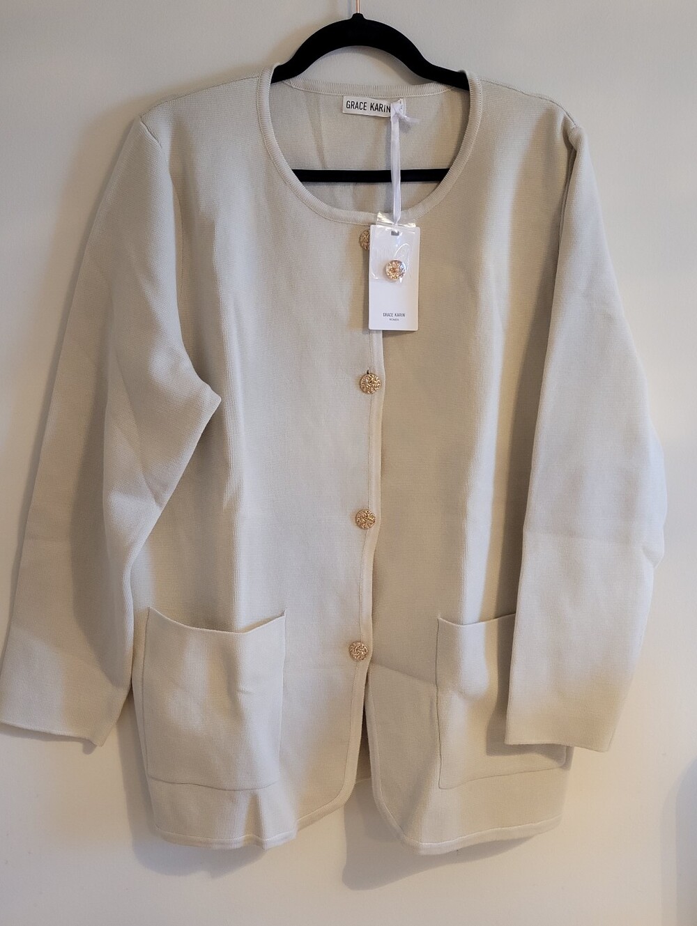 Grace Karin Cream Round-Neck Button Front Cardigan/ BNWT - Picture 4 of 8